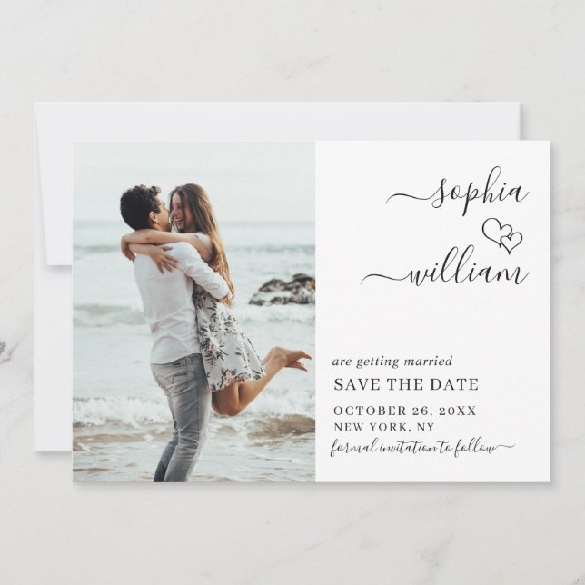 Simply Elegant 2 Photo Wedding Hearts Simple Save The Date (Front)