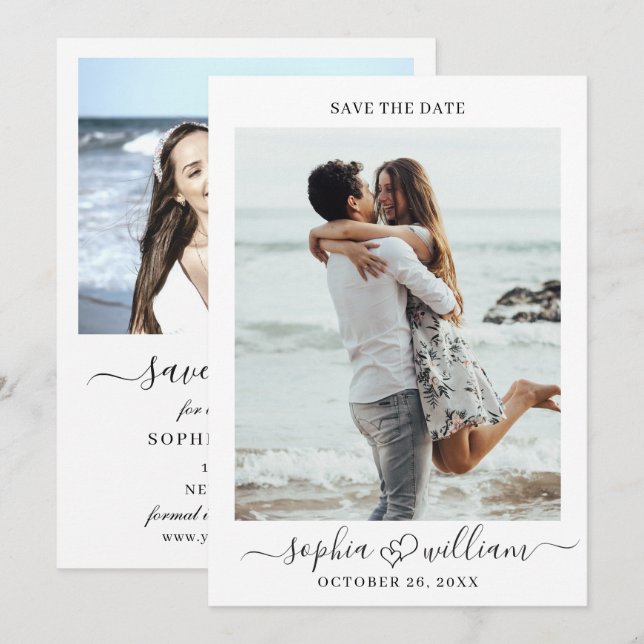 Simply Elegant 2 Photo Wedding  Save The Date (Front/Back)