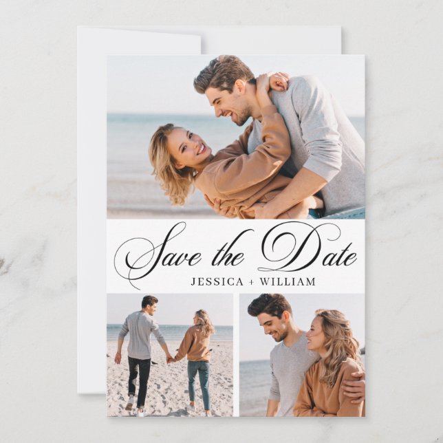 Simply Elegant 3 Photo Wedding Save The Date (Front)