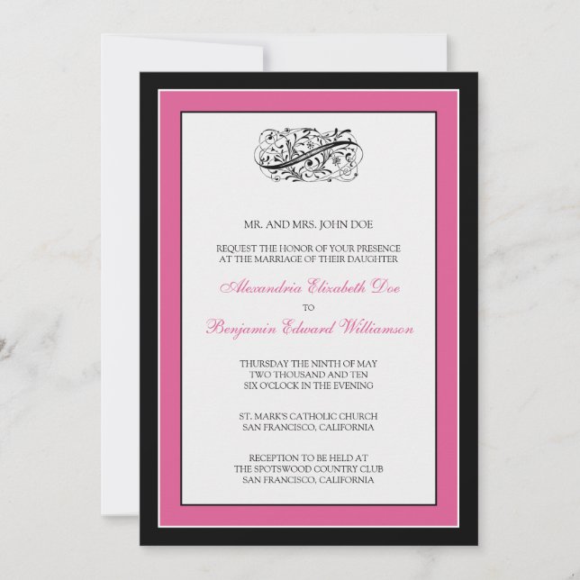 Simply Elegant 5x7 Black/Fuschia Wedding Invite (Front)