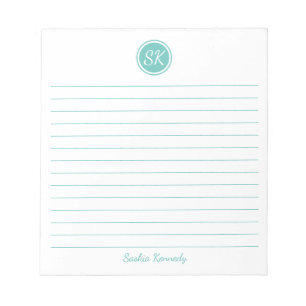 Simply Elegant Aqua Lined Monogram Name Notepad