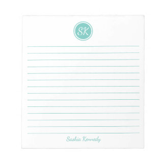 Simply Elegant Aqua Lined Monogram Name Notepad