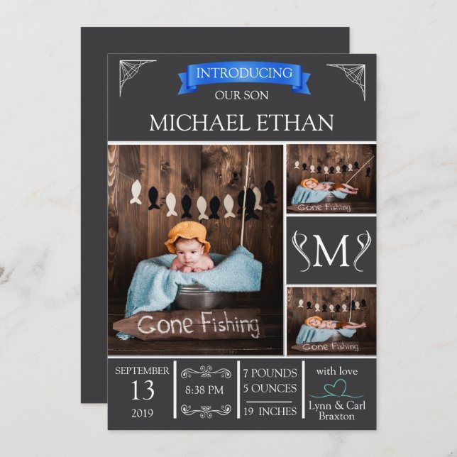 Simply Elegant Baby Boy Birth Announcement (Front/Back)