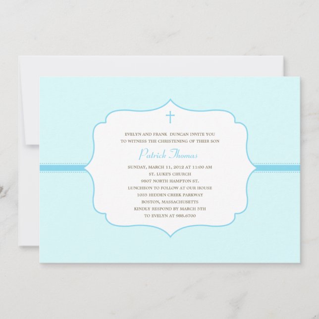 Simply Elegant Baptism/Christening Invite - Blue (Front)