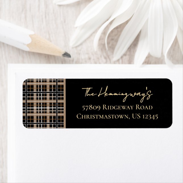 Simply Elegant Black Christmas Plaid Return Address Label (Insitu)