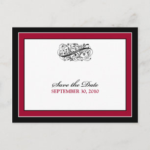 Simply Elegant Black/Cranberry Save the Date Announcement Postcard