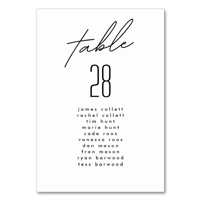 Simply Elegant Black White Wedding Seating Chart Table Number (Back)