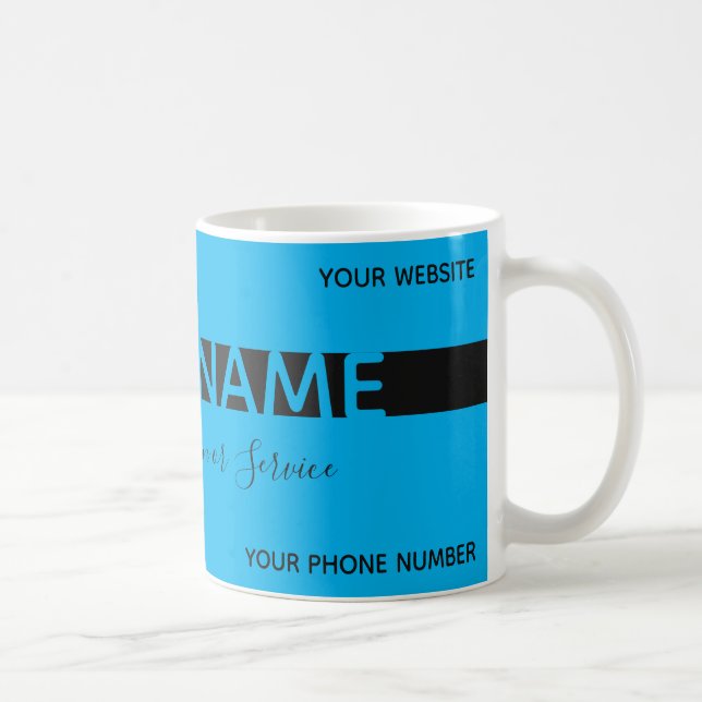 Simply elegant blue black stripe business card coffee mug (Right)