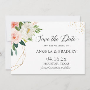 Simply Elegant Blush Pink Floral Gold Wedding Save The Date
