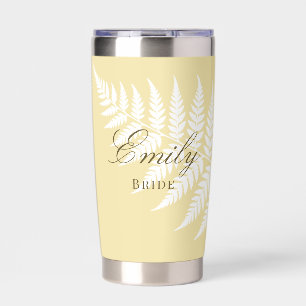 Simply Elegant Bridal Butter Yellow White Fern Insulated Tumbler
