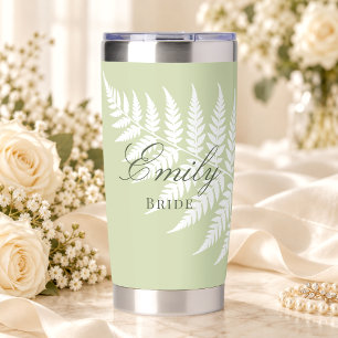 Simply Elegant Bridal Pistachio Green White Fern Insulated Tumbler