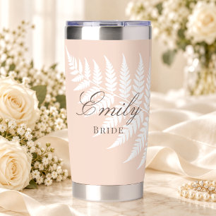 Simply Elegant Bridal Soft Peach White Fern Insulated Tumbler
