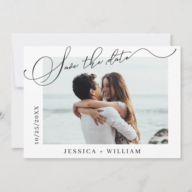 Simply Elegant Calligraphy Wedding Photo Modern Save The Date (Front)