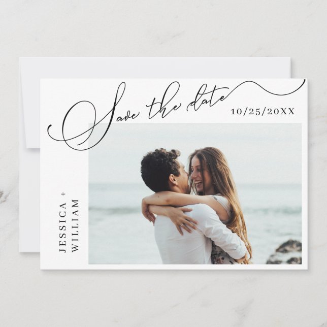 Simply Elegant Calligraphy Wedding Photo  Save The Date (Front)