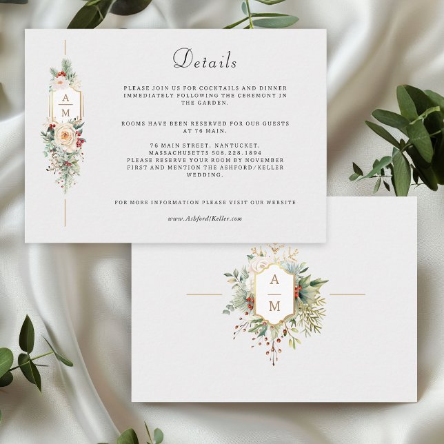 Simply Elegant Christmas Floral Monogram Enclosure Card (Creator Uploaded)