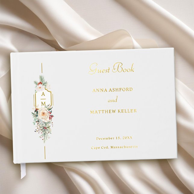 Simply Elegant Christmas Floral Monogram Guest Book (Creator Uploaded)