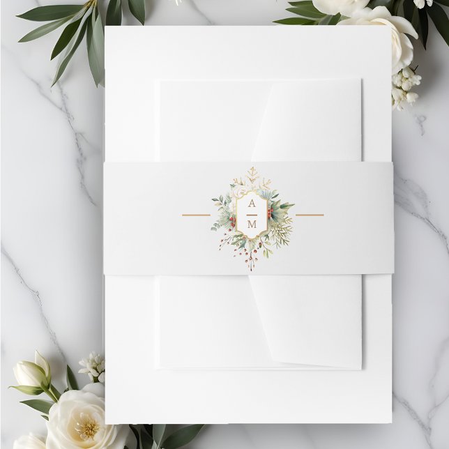 Simply Elegant Christmas Floral Monogram Invitation Belly Band (Creator Uploaded)