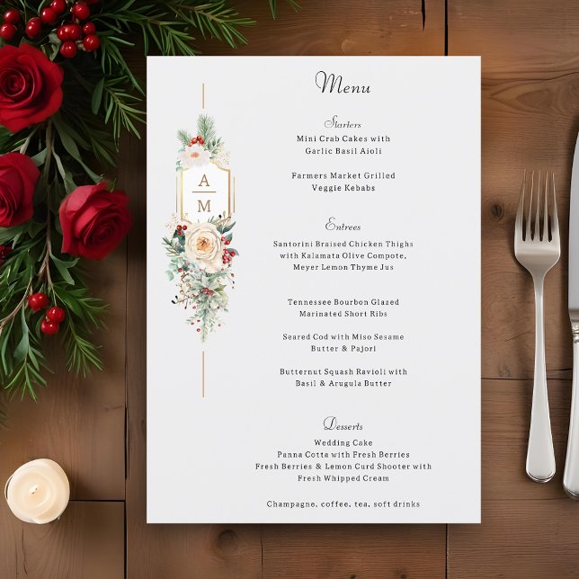 Simply Elegant Christmas Floral Monogram Menu (Creator Uploaded)