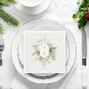 Simply Elegant Christmas Floral Monogram Napkin