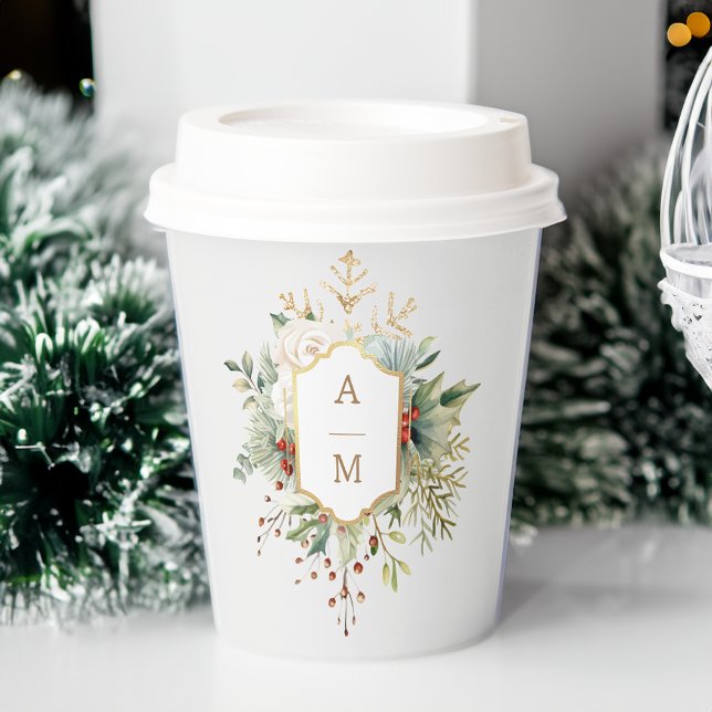 Simply Elegant Christmas Floral Monogram Paper Cups (Creator Uploaded)