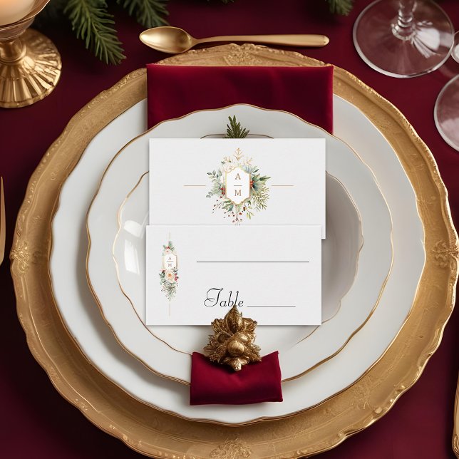 Simply Elegant Christmas Floral Monogram Place Card (Creator Uploaded)