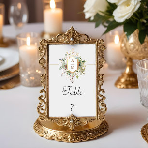 Simply Elegant Christmas Floral Monogram Table Number