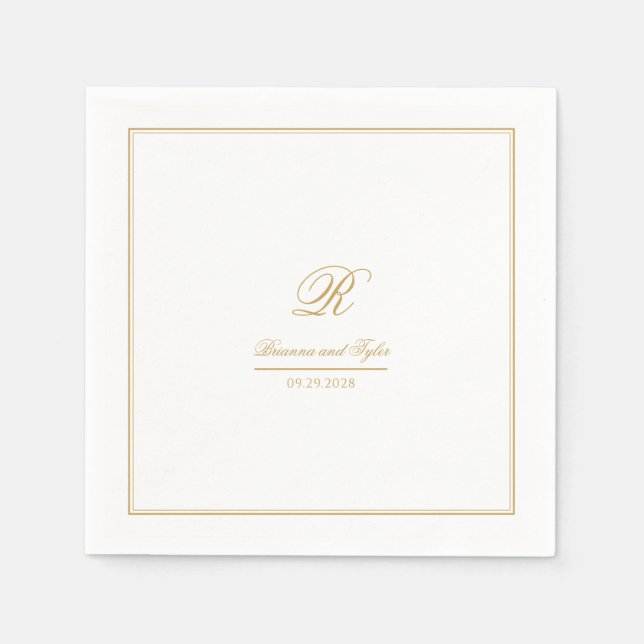 Simply Elegant Classic Gold Monogram Wedding Napkin (Front)