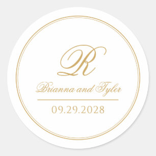 Simply Elegant Classic Gold Wedding Monogram Classic Round Sticker