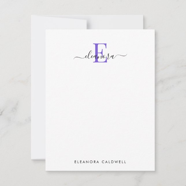 Simply Elegant Classic Purple Monogram Card (Front)