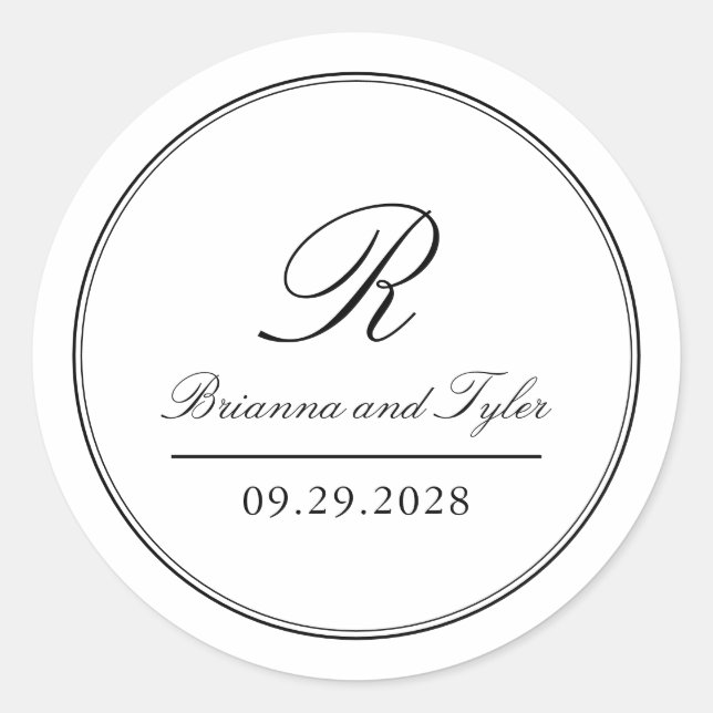 Simply Elegant Classic Wedding Monogram Classic Classic Round Sticker (Front)