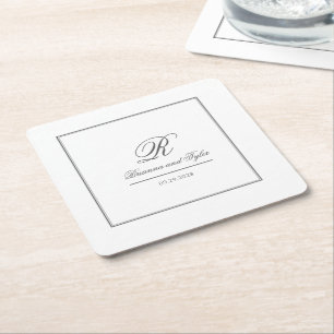 Simply Elegant Classic Wedding Monogram Square Paper Coaster