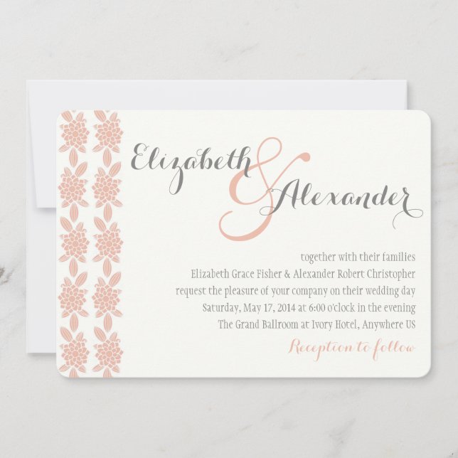 Simply Elegant Coral Wedding Invitation (Front)