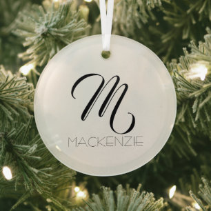 Simply Elegant Custom Monogram Personalised Name Glass Tree Decoration