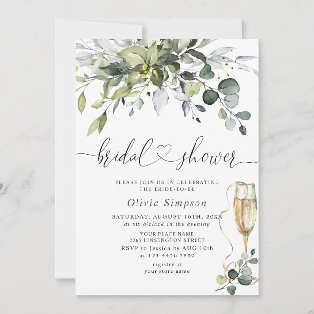 Simply Elegant Eucalyptus Bridal Shower Invitation (Front)