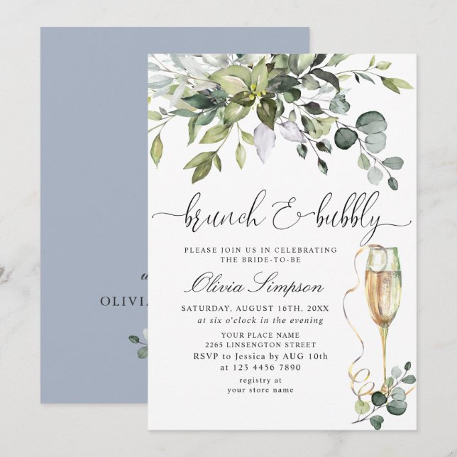 Simply Elegant Eucalyptus Brunch & Bubbly Invitation (Front/Back)