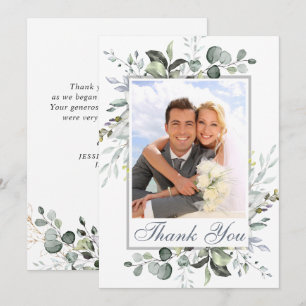 Simply Elegant Eucalyptus Greenery Wedding PHOTO Thank You Card