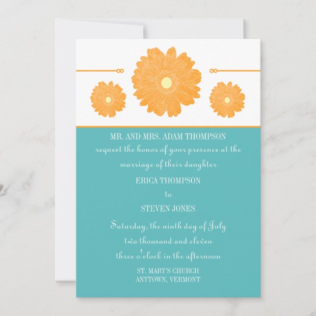 Simply Elegant Gerbera Daisies Wedding Invitation (Front)