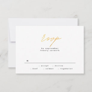 Simply Elegant Gold Foil and White Text Wedding RSVP Card