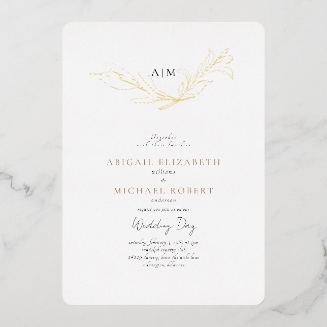 Simply Elegant Gold Foil Foliage Rounded Wedding (Front)