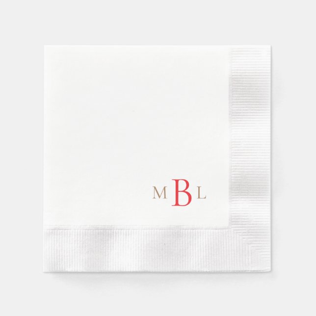 Simply Elegant Gold & Red Monogram Coined Napkin (Front)