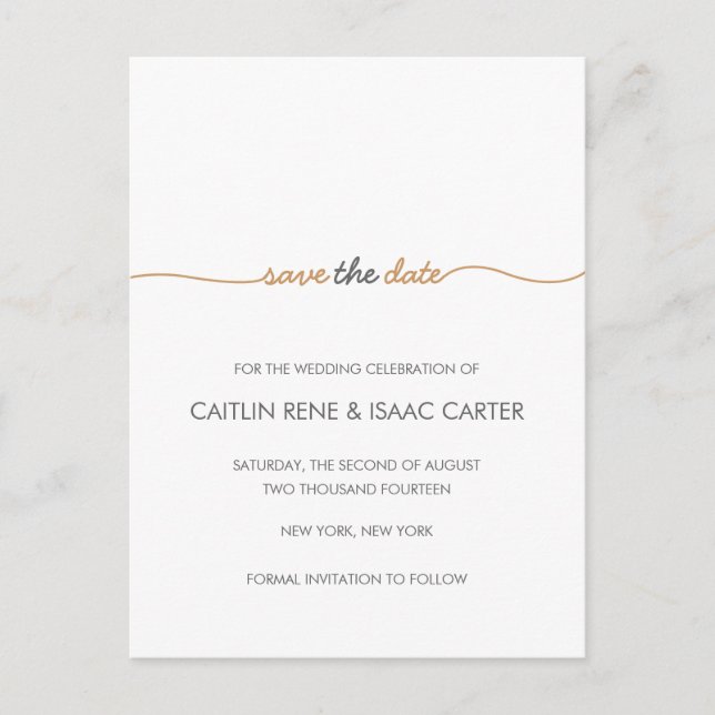 Simply Elegant Gold Save the Date Announcement Postcard (Front)