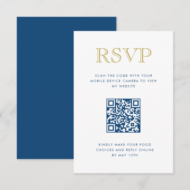 Simply Elegant Gold Vertical QR Code RSVP Card (Front/Back)