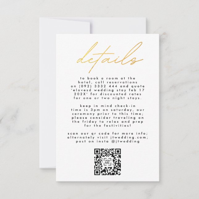 Simply Elegant Gold & White Text Wedding QR CODE RSVP Card (Front)
