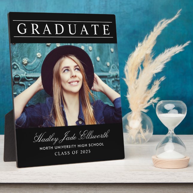 Simply Elegant Graduate Black Photo Graduation Plaque (Side)