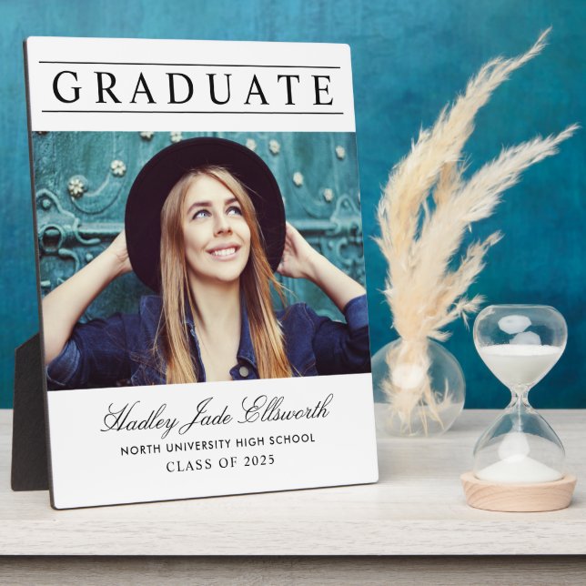Simply Elegant Graduate White Photo Graduation Plaque (Side)