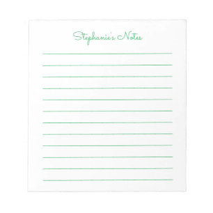 Simply Elegant Green Lined Personalised Notepad