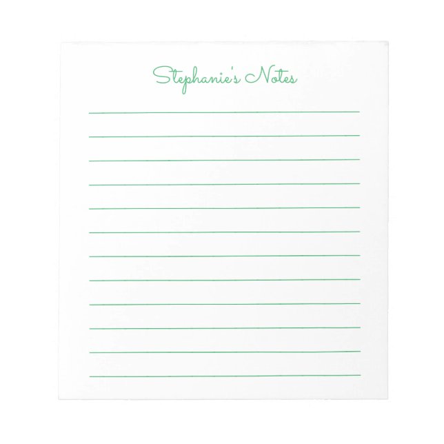 Simply Elegant Green Lined Personalised Notepad (Front)