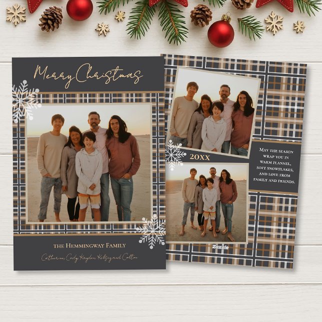 Simply Elegant Grey Taupe Plaid Christmas Holiday Card (Creator Uploaded)