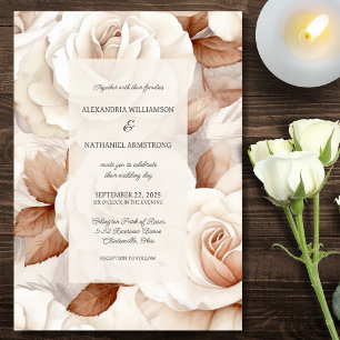 Simply Elegant Ivory & Rust Roses Wedding Invitation