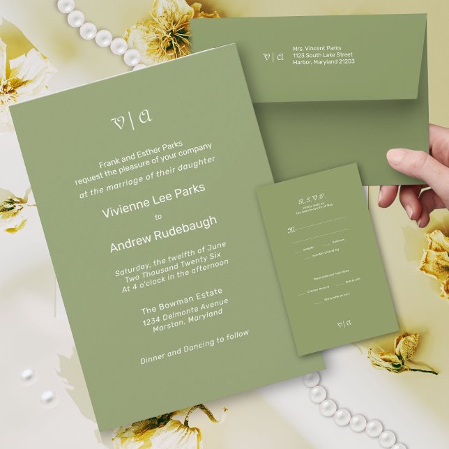 Simply Elegant L'Herbe Tarragon  Enclosure Card (tarragon green wedding invitation)